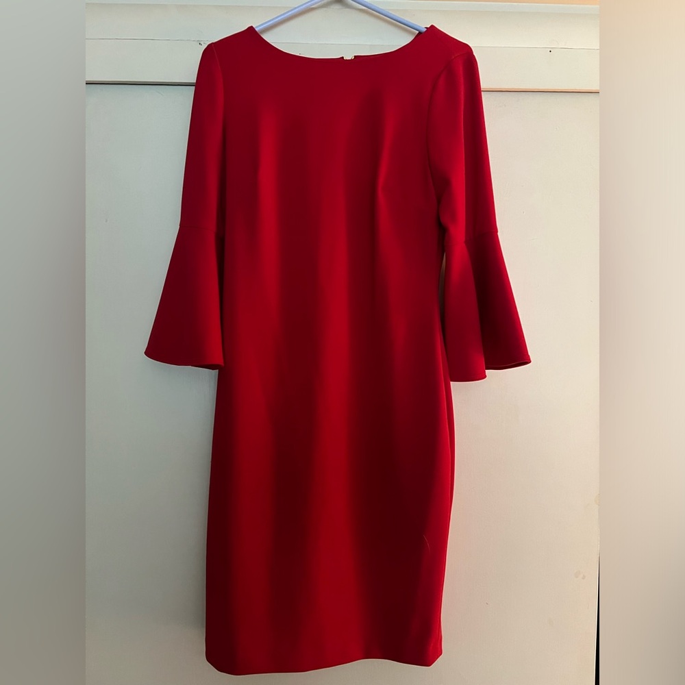 Red bell sleeve midi dress - Calvin Klein size 8-  holiday/Christmas dress